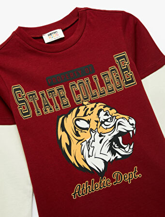 Bisiklet Yaka Uzun Kollu Pamuklu Kaplan Baskılı Tişört