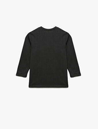 Baskılı Uzun Kollu Bisiklet Yaka Pamuklu Tişört