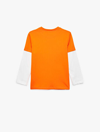 Uzun Kollu Bisiklet Yaka Basketbol Baskılı Pamuklu Tişört