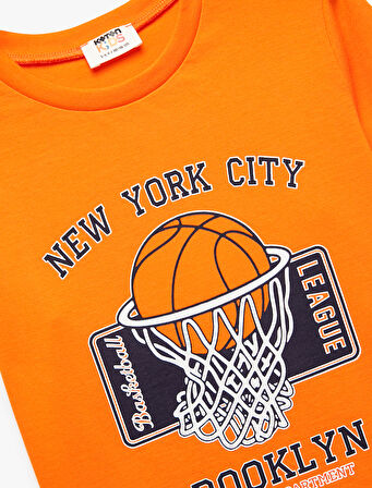 Uzun Kollu Bisiklet Yaka Basketbol Baskılı Pamuklu Tişört