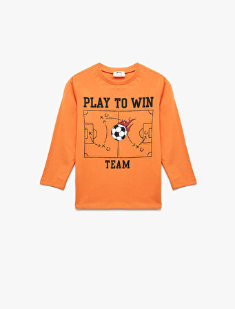 Pamuklu Uzun Kollu Bisiklet Yaka Futbol Baskılı Tişört