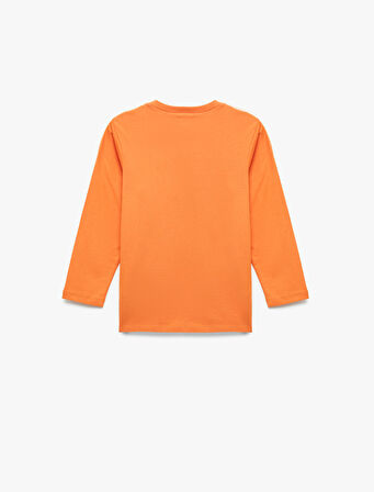 Pamuklu Uzun Kollu Bisiklet Yaka Futbol Baskılı Tişört