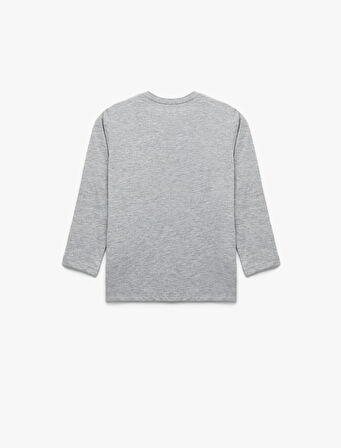 Dinozor Baskılı Uzun Kollu Bisiklet Yaka Tişört