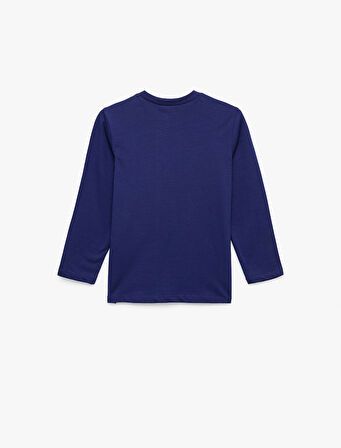 Pamuklu Uzun Kollu Bisiklet Yaka Dinozor Baskılı Tişört