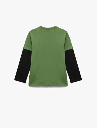 Pamuklu Uzun Kollu Bisiklet Yaka Baskılı Tişört