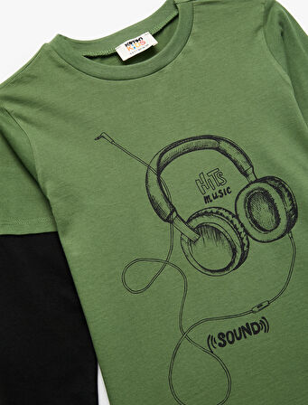 Pamuklu Uzun Kollu Bisiklet Yaka Baskılı Tişört