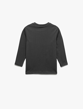 Dinozor Baskılı Uzun Kollu Bisiklet Yaka Tişört