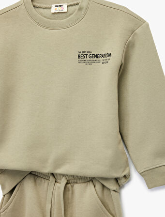 Şardonlu Uzun Kollu Bisiklet Yaka Baskılı Eşofman Seti