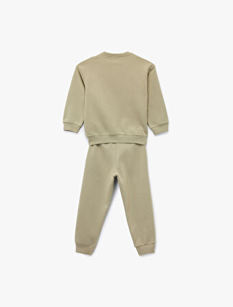 Şardonlu Uzun Kollu Bisiklet Yaka Baskılı Eşofman Seti