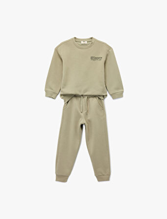 Şardonlu Uzun Kollu Bisiklet Yaka Baskılı Eşofman Seti