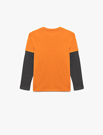 Pamuklu Uzun Kollu Bisiklet Yaka Baskılı Tişört