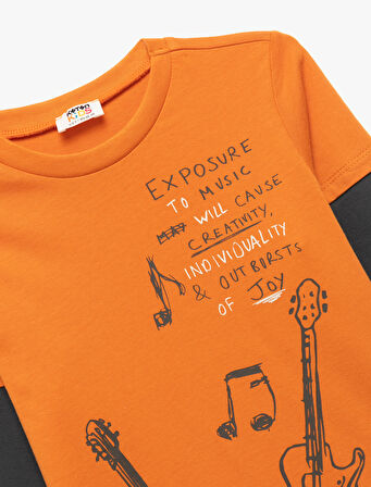 Pamuklu Uzun Kollu Bisiklet Yaka Baskılı Tişört