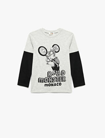 Bisiklet Baskılı Uzun Kollu Bisiklet Yaka Tişört