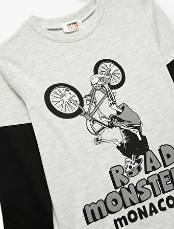 Bisiklet Baskılı Uzun Kollu Bisiklet Yaka Tişört