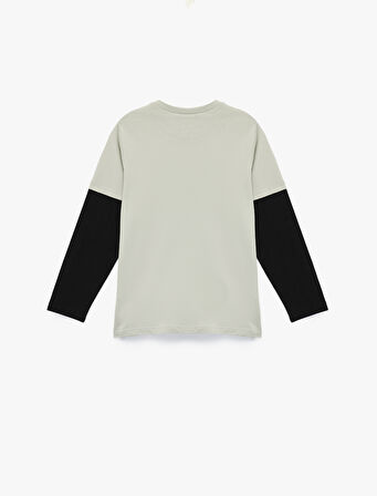 Pamuklu Uzun Kollu Bisiklet Yaka Baskılı Tişört