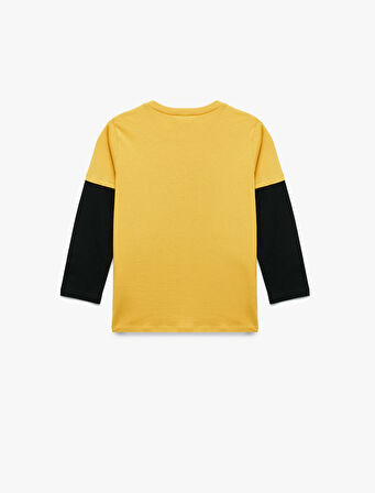 Uzun Kollu Bisiklet Yaka Araba Baskılı Pamuklu Tişört