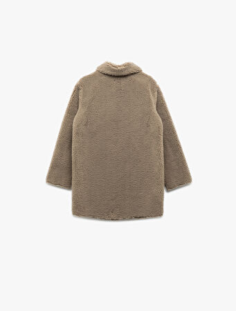 Uzun Kollu Cep Detaylı Düğmeli Gömlek Yaka Polar Kaban