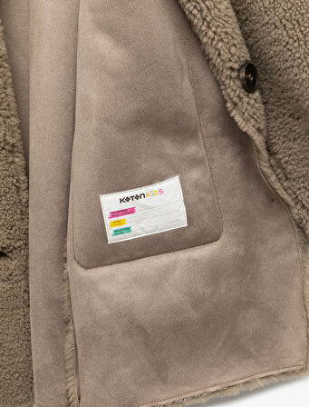 Uzun Kollu Cep Detaylı Düğmeli Gömlek Yaka Polar Kaban