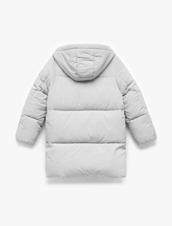 Uzun Kollu Cepli Kapitone Kapşonlu Uzun Şişme Mont