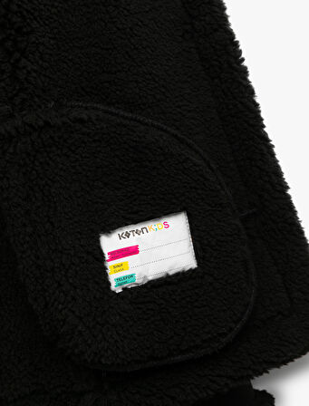  Uzun Kollu Peluş Detaylı Gömlek Yaka Suni Süet Ceket