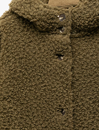 Uzun Kollu Kapşonlu Peluş Ceket