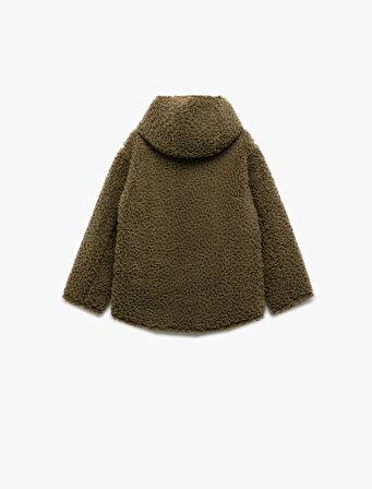 Uzun Kollu Kapşonlu Peluş Ceket