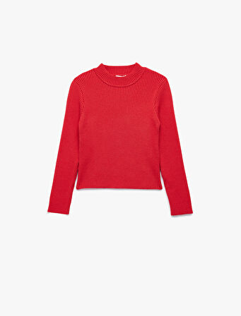 Slim Fit Viskon Karışımlı Dokulu Dik Yaka Uzun Kollu Triko Kazak