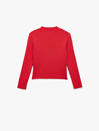 Slim Fit Viskon Karışımlı Dokulu Dik Yaka Uzun Kollu Triko Kazak