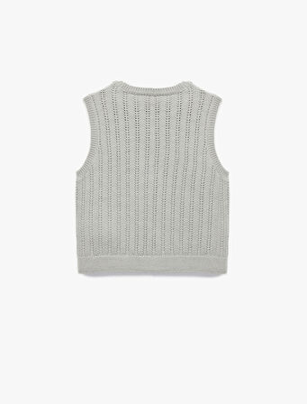 Ajurlu Kolsuz Bisiklet Yaka Triko Süveter