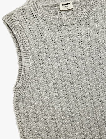 Ajurlu Kolsuz Bisiklet Yaka Triko Süveter