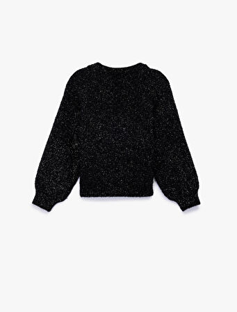 Uzun Kollu Bisiklet Yaka Parıltılı Triko Kazak