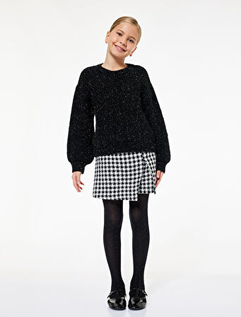 Uzun Kollu Bisiklet Yaka Parıltılı Triko Kazak