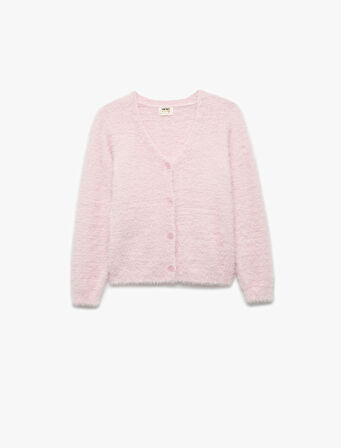 V Yaka Düğmeli Uzun Kollu Basic Hırka