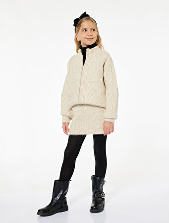 Saç Örgü Dokulu Mini Triko Etek