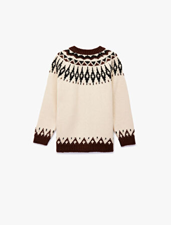 Uzun Kollu Dik Yaka Desenli Triko Hırka