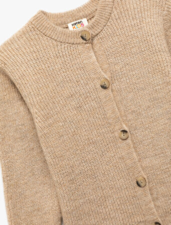 Düğmeli Uzun Kollu Yuvarlak Yaka Basic Triko Hırka