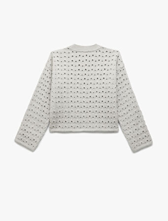 Dik Yaka Uzun Kollu Ajurlu Triko Kazak