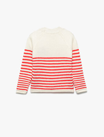 Uzun Kollu Bisiklet Yaka Ajurlu Çizgili Triko Kazak