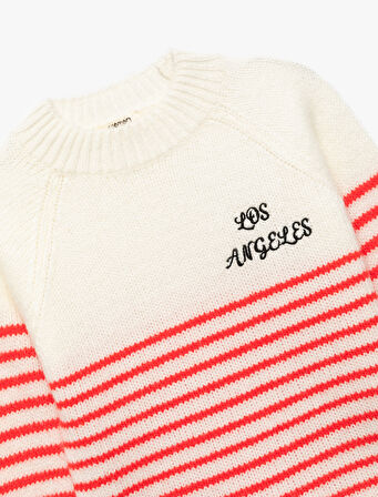 Uzun Kollu Bisiklet Yaka Ajurlu Çizgili Triko Kazak