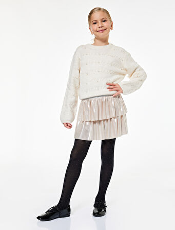 Uzun Kollu Bisiklet Yaka Boncuk Detaylı Triko Kazak