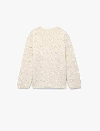 Uzun Kollu Bisiklet Yaka Boncuk Detaylı Triko Kazak