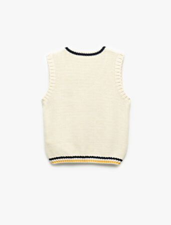 V Yaka Örgü Dokulu Fiyonk Detaylı Triko Süveter