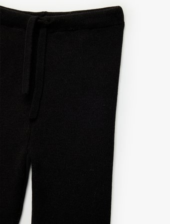 Viskon Karışımlı Beli Bağcıklı Triko Pantolon
