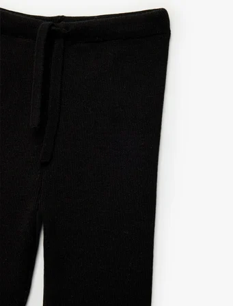 Viskon Karışımlı Beli Bağcıklı Triko Pantolon