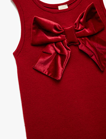 Viskon Karışımlı Rahat Kalıp Bisiklet Yaka Kolsuz Fiyonklu Jile Elbise