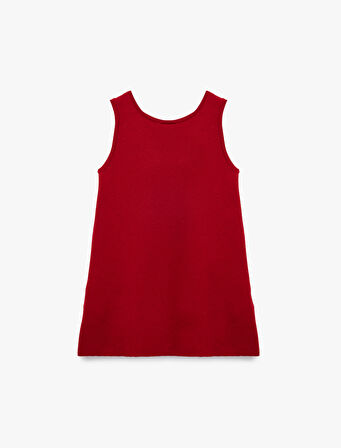 Viskon Karışımlı Rahat Kalıp Bisiklet Yaka Kolsuz Fiyonklu Jile Elbise