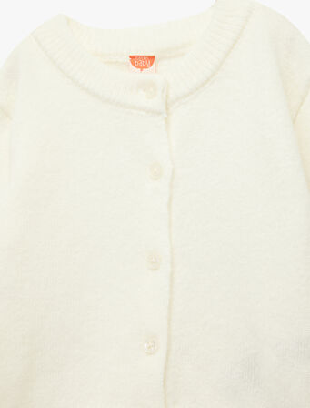 Uzun Kollu Düğme Detaylı Bisiklet Yaka Basic Triko Hırka