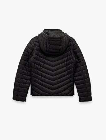 Uzun Kollu Cepli Fermuarlı Su İtici Kapüşonlu Şişme Mont