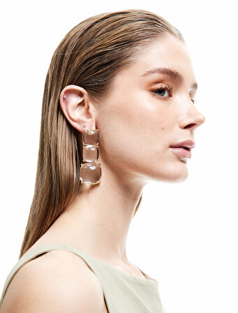 Sallantılı Büyük Boy Şeffaf Geometrik Küpe