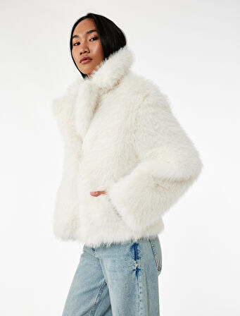 Kruvaze Yaka Uzun Kollu Kısa Suni Kürk Kaban